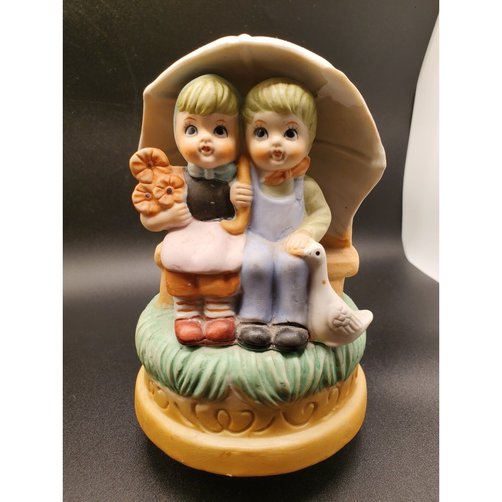 Vintage Porcelain Kids Umbrella Wind-up Music Box Musical Raindrops Keep Falling